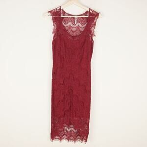 Free People Intimately Red Peekaboo Lace Slip Dress Womens Sz S